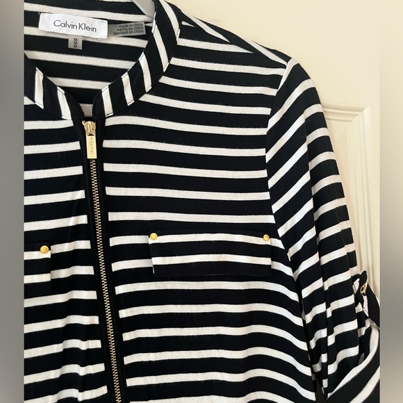 Calvin Klein Black & White Striped Rayon Blend 3/4 Sleeve Blouse Women’s Medium - Picture 5 of 11